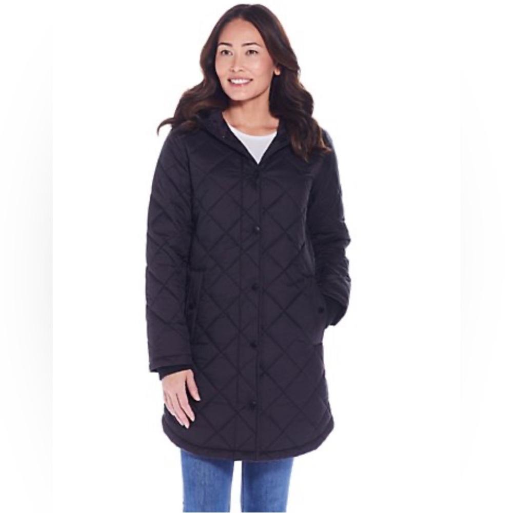 Weatherproof Hooded Diamond Quilted Black Coat XL - Picture 1 of 7